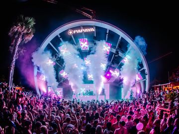 Purple light show on the arch stage – Papaya Club, Zrće Beach