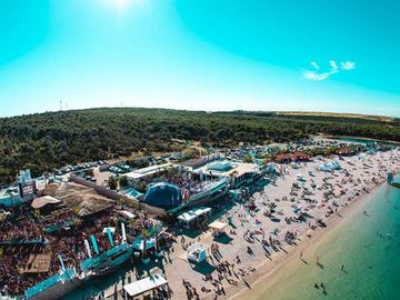 Aerial view of Zrće Beach and the club – Papaya Club, Zrće Beach