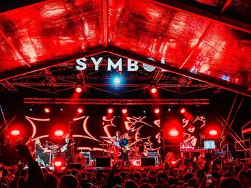Red-lit stage under the Symbol sign – Symbol Beach Club, Zrce Beach