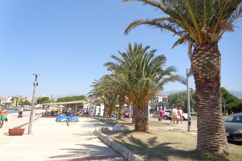 Palm-lined seafront promenade in Novalja