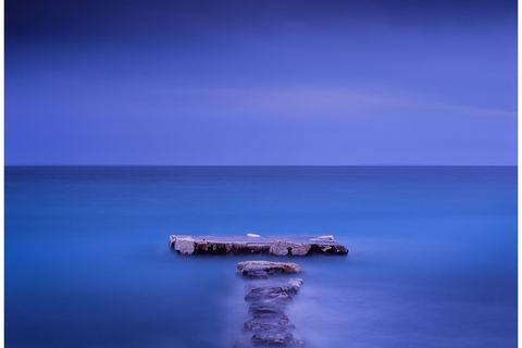 Calm blue sea off Novalja at dusk